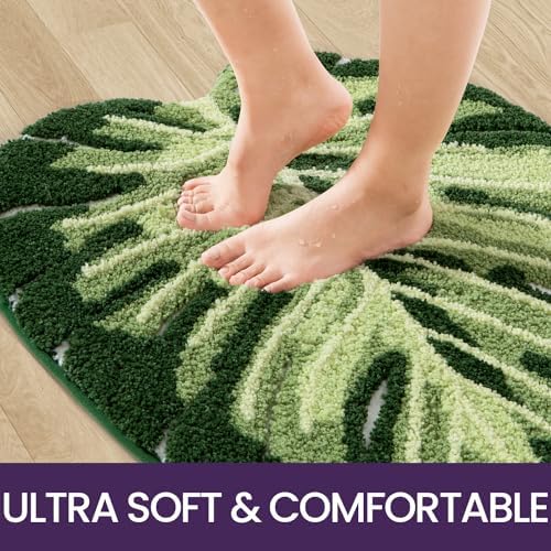 DEXI Monstera Leaf Pattern Bath Rug Non Slip