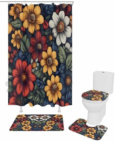ZOE GARDEN Flower Floral Bathroom Set with Rug and Accessories