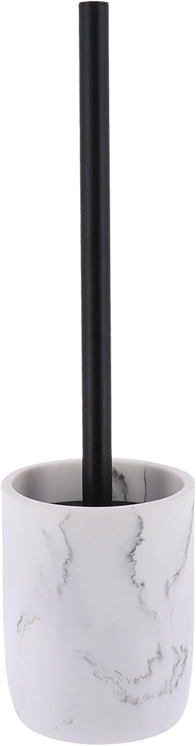 White Marble Toilet Brush with Holder Set Modern and Durable