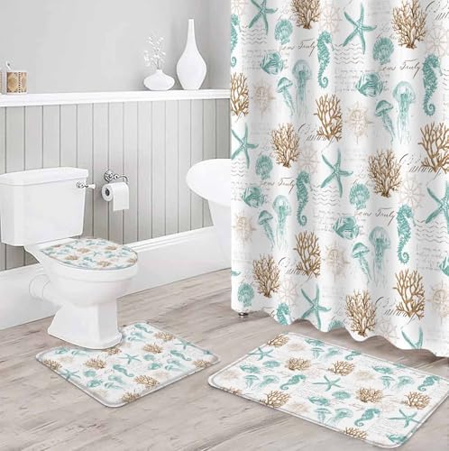 ZOE GARDEN Coastal Bathroom Set with Shower Curtain Rug and Accessories