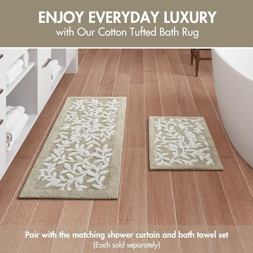 Madison Park Serene Cotton Tufted Bathroom Rug - Floral Leaf Design 21x34 Taupe
