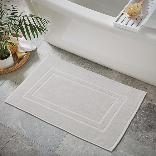 Feather Stitch 100 Cotton Bath Mats 2 Piece Set - Silver
