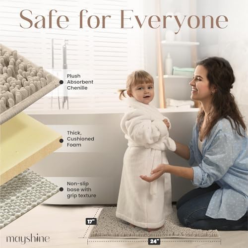 MAYSHINE Plush Chenille Bath Mat 24x17 Beige