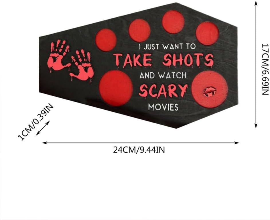 Scary Halloween Wood Cup Holder Plate with Handprint Design