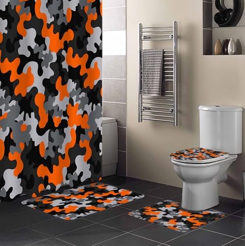 ZOE GARDEN Red Black Bathroom Set with Shower Curtain Rug and Accessories