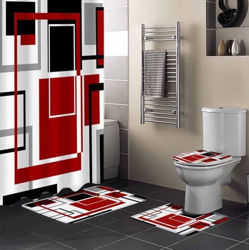 ZOE GARDEN Red Bathroom Set with Curtain Rug and Accessories