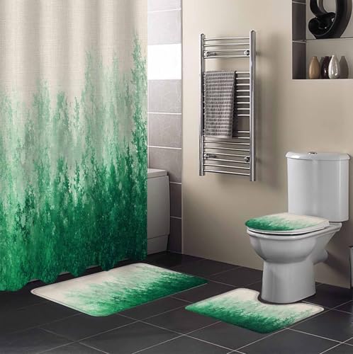Forest Green Bathroom Set with Shower Curtain Rug and Accessories