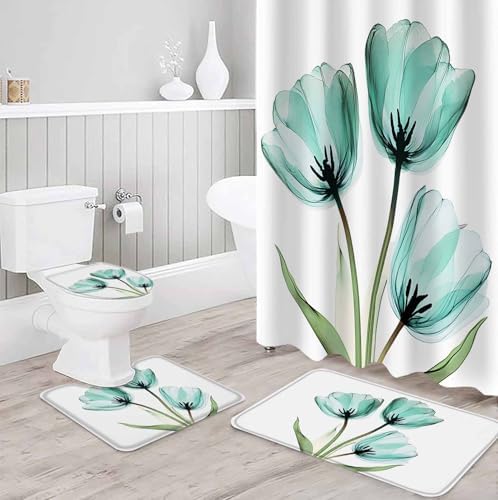 ZOE GARDEN Turquoise Aqua Tulips Bathroom Set