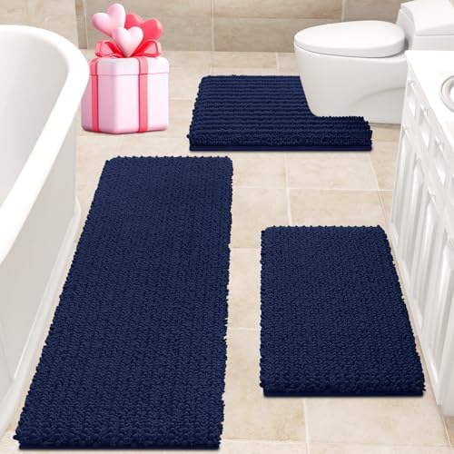 ACCUMTEK 3 Piece Navy Blue Bath Rug Set