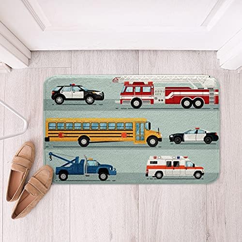 Kids Car Bath Mat Fire Truck Door Mat Non-Slip Bath Rug