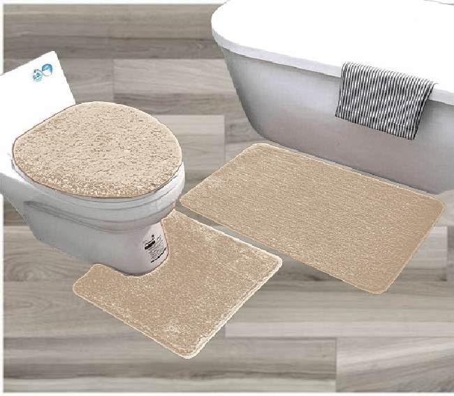Gorgeous Home 3 Piece Bathroom Mats Set with Non-Skid Lid Cover