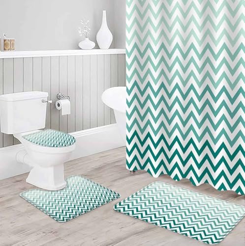 ZOE GARDEN Teal Chevron Bathroom Set