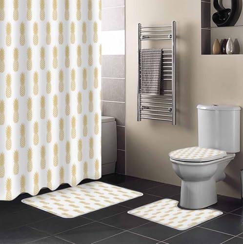 Yellow Pineapple Bathroom Set with Curtain Rug and Accessories