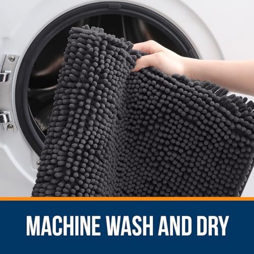 OLANLY Dark Grey 30x20 Chenille Bath Rug 1