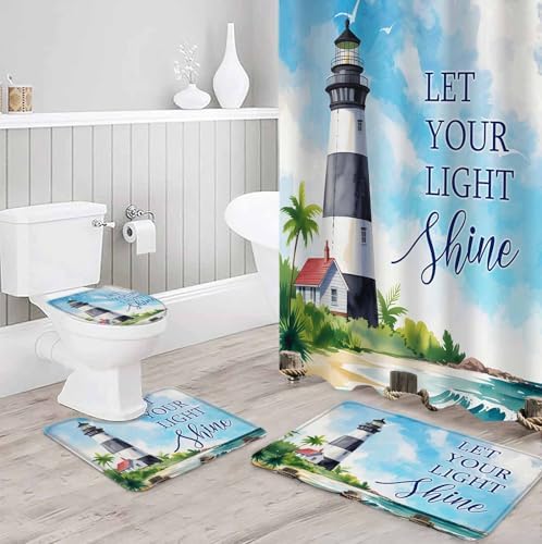 ZOE GARDEN Lighthouse Bathroom Set with Curtain and Rug