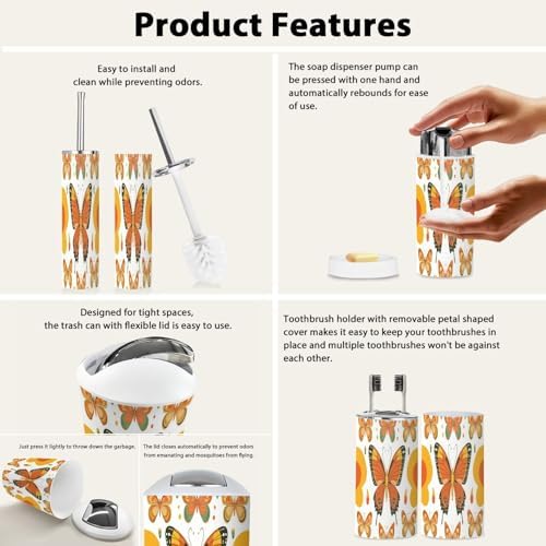 Boho Bathroom Accessories Set 6 Piece Retro Insects Style