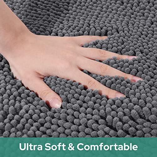 HOMEIDEAS Round Bath Rug - Non Slip Chenille Shaggy Mat Grey 3 Ft
