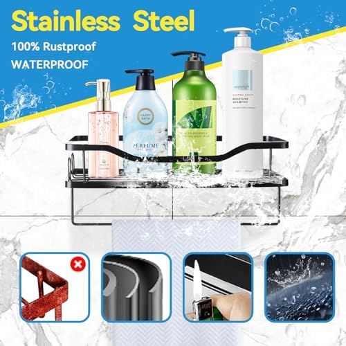 Shower Caddy Organizer Rack 4 Pack Adhesive Black