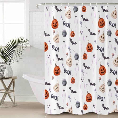 Halloween Bath Set with Curtain Rug and Hooks - 72x72 Inches