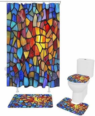 ZOE GARDEN Blue Red Yellow Rainbow Bathroom Set