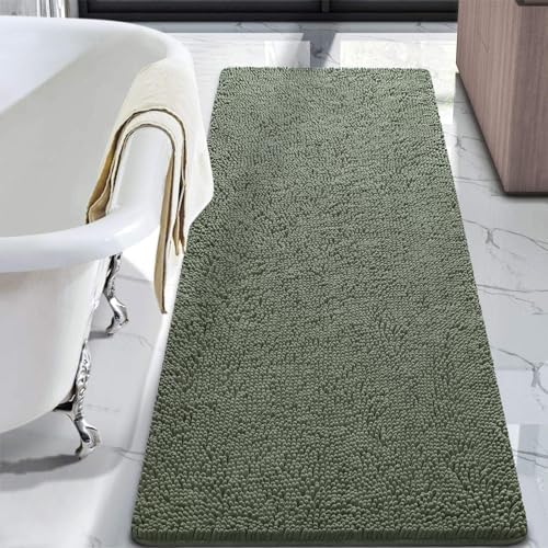 LOCHAS Sage Green Shaggy Bath Mat 24 x 60 Inch