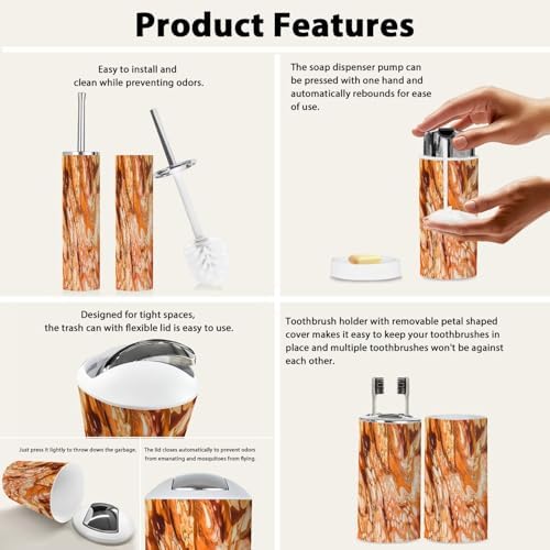 6-Piece Boho Bathroom Accessory Set with Marble Texture