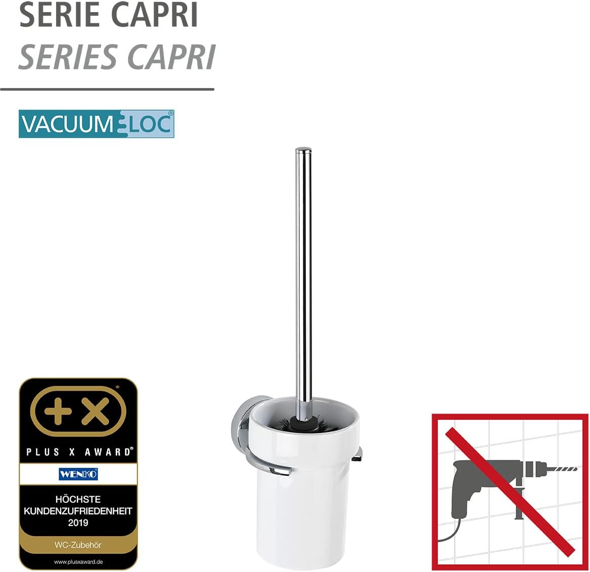 WENKO 22323100 Vacuum-Loc Toilet Brush Capri