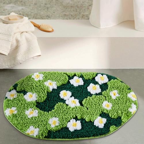 Ouyattle Cute Green Floral Bath Mat Microfiber 1