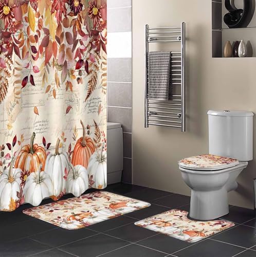 Thanksgiving Fall Bathroom Set with Shower Curtain Rug and Accessories