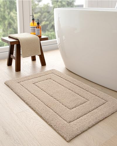 DEXI Non-Slip Microfiber Bathroom Rug Mat 32x20 Beige