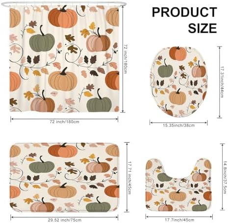 4PCS Fall Cream Pumpkin Bathroom Set with Non-Slip Rug and U Shape