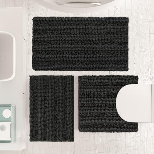 Ultra Soft Bath Rug Set 3 Piece Dark Grey