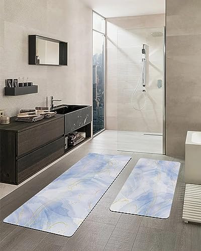 2PCS Non-Slip Diatomite Bath Mats Set with Gold Line Design
