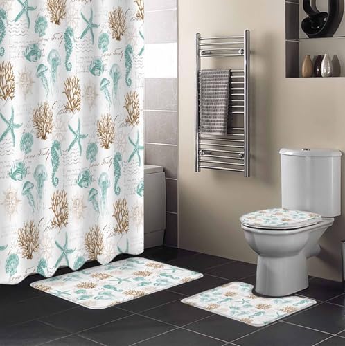 ZOE GARDEN Coastal Bathroom Set with Shower Curtain Rug and Accessories