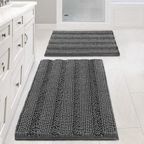 HVERSAILTEX Grey Chenille Bathroom Rug Set