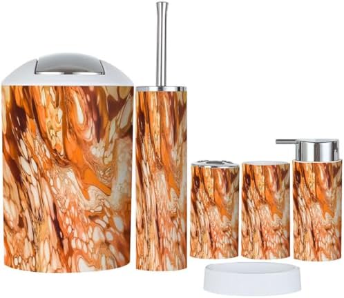 6-Piece Boho Bathroom Accessory Set with Marble Texture