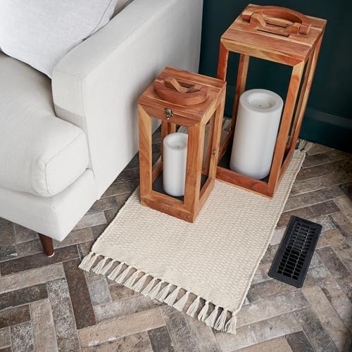 KIBAGA Boho Bathroom Rug - Soft 20x30 Inch Beige Cotton Mat with Tassels