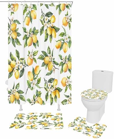 Yellow Lemon Bathroom Set with Curtain Rug and Accessories
