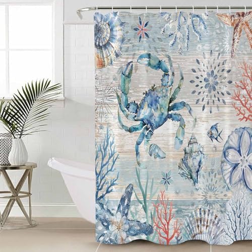 ZOE GARDEN Retro Blue Bathroom Set with Curtain Rug and Hooks