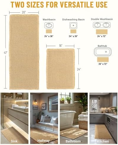 Furicher Large Waffle Bath Mat Set 2 pcs