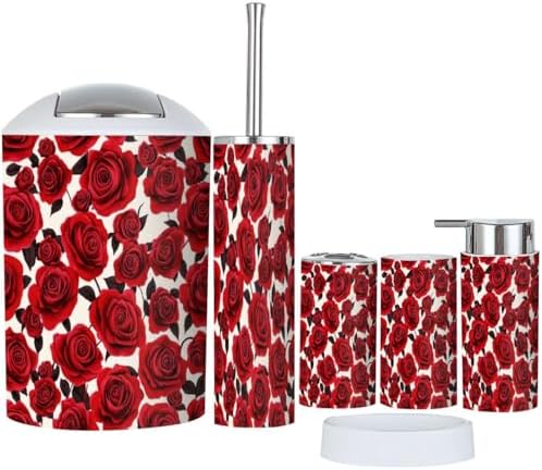 Boho Rose Flower Bathroom Accessory Set 6 Piece