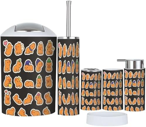 Boho Kawaii Capybara Bathroom Accessory Set 6 Piece 1