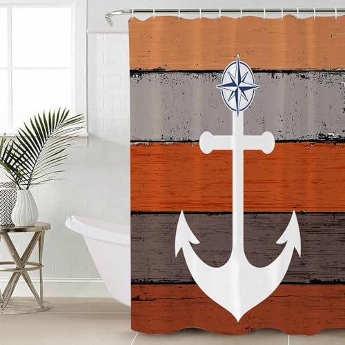 Anchor Orange Bathroom Set with Shower Curtain and Rug