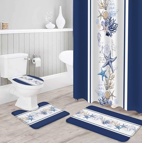 ZOE GARDEN Coastal Navy Bathroom Set with Rug and Accessories