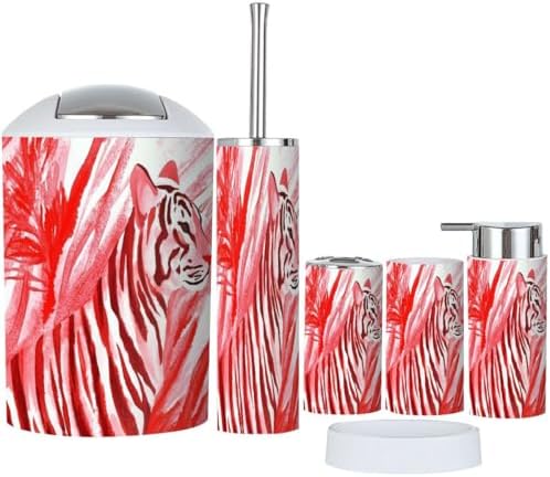 Boho Chalk Stripes Animal Print Bathroom Accessories Set 6 Piece