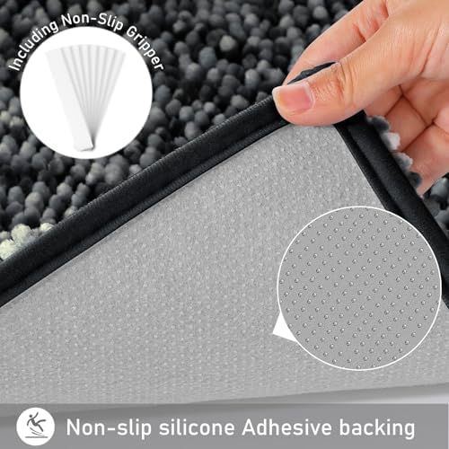 Yimobra Non-Slip Bath Mat 28x175 Plush Chenille Rugs Black Dark Gray