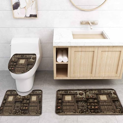 Farmhouse Wooden Bathroom Set with Shower Curtain and Rug Accessories