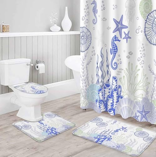 ZOE GARDEN Coastal Purple Bathroom Set with Shower Curtain Rug and Accessories