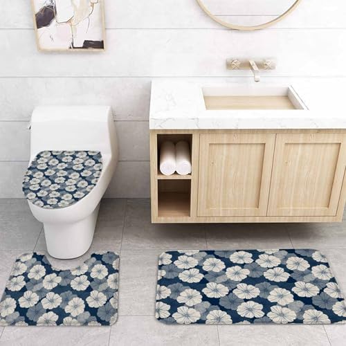 ZOE GARDEN Blue Beige Bathroom Set with Curtain Rug and Accessories