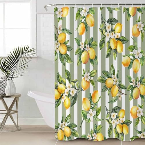ZOE GARDEN Lemon Strope Bathroom Set with Curtain Rug and Accessories 1